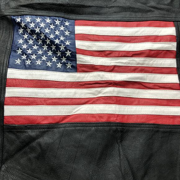 Oscar Piel Perfect Leather USA Flag Motorcycle Vest Mens XL Navy Black Red White - Picture 7 of 9